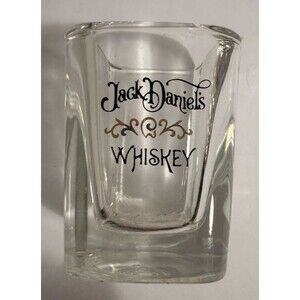 Jack Daniels Whiskey Square On The Rocks Shot Glass 2.5” Clear wBlack & Gold